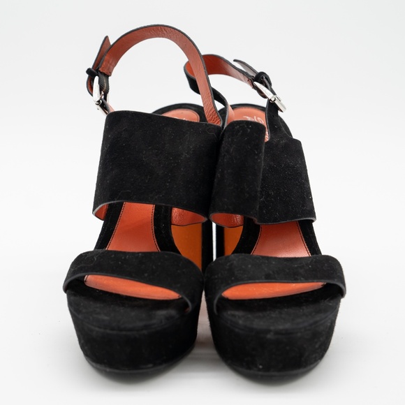 size 39 EU / 9 US Santoni Sandals Black Velvet Strap Slingback Block Heel - Picture 2 of 11